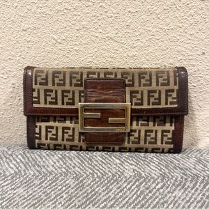 Fendi Zucchino Continental Wallet Monogram Brown Leather with Silver Hardware